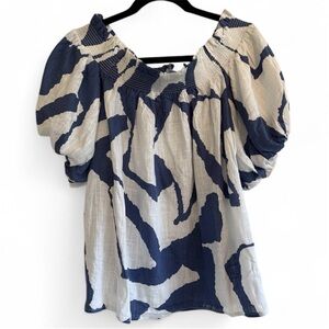 CeCe Navy and Cream‎ Floral Blouse